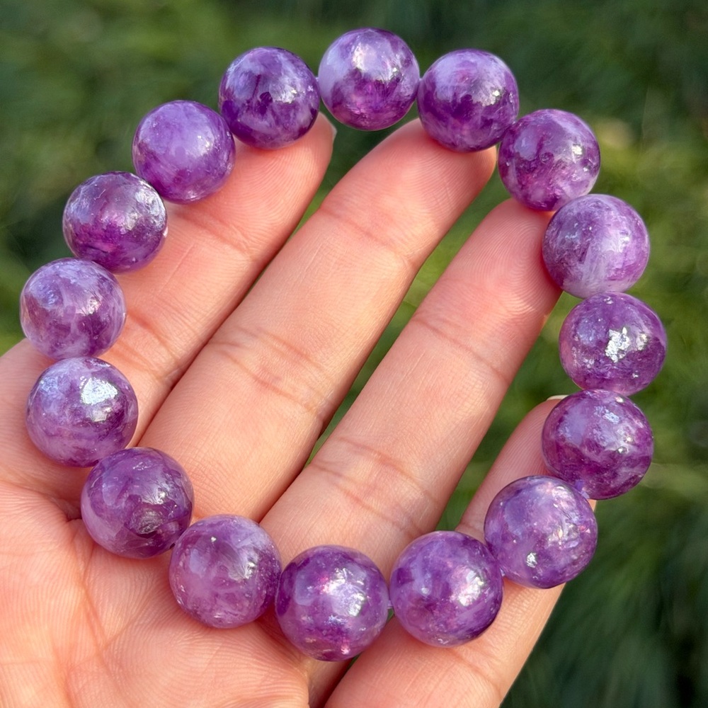 13mm stretchable high quality flashy purple mica bracelet 1189